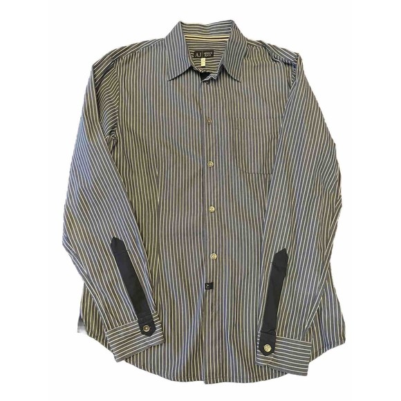Mens Armani Jeans Stripped Button Up Shirt Size XL Blue And White - Picture 1 of 8